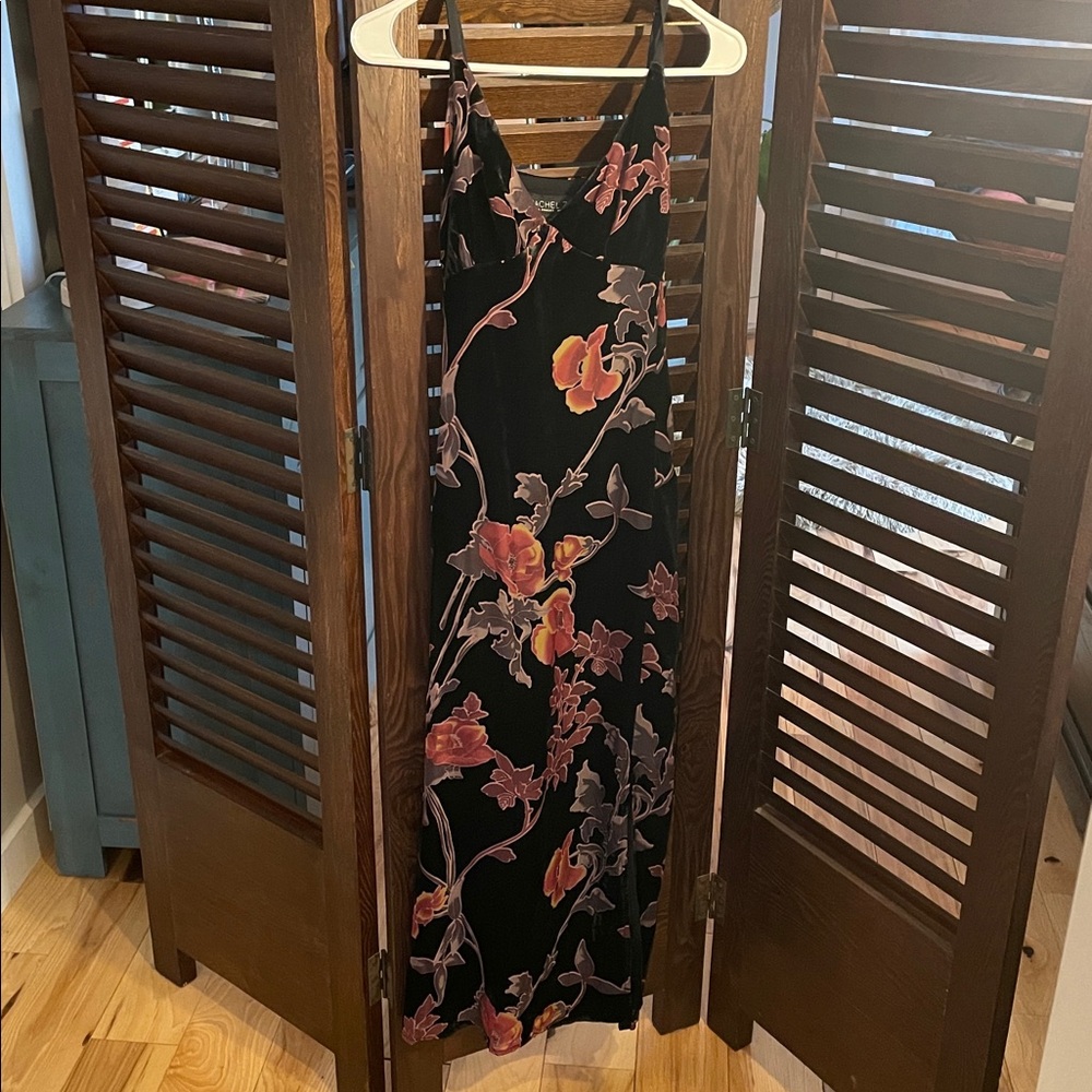 Rachel Zoe Velvet Floral Slip Dress Black Pink Size 8